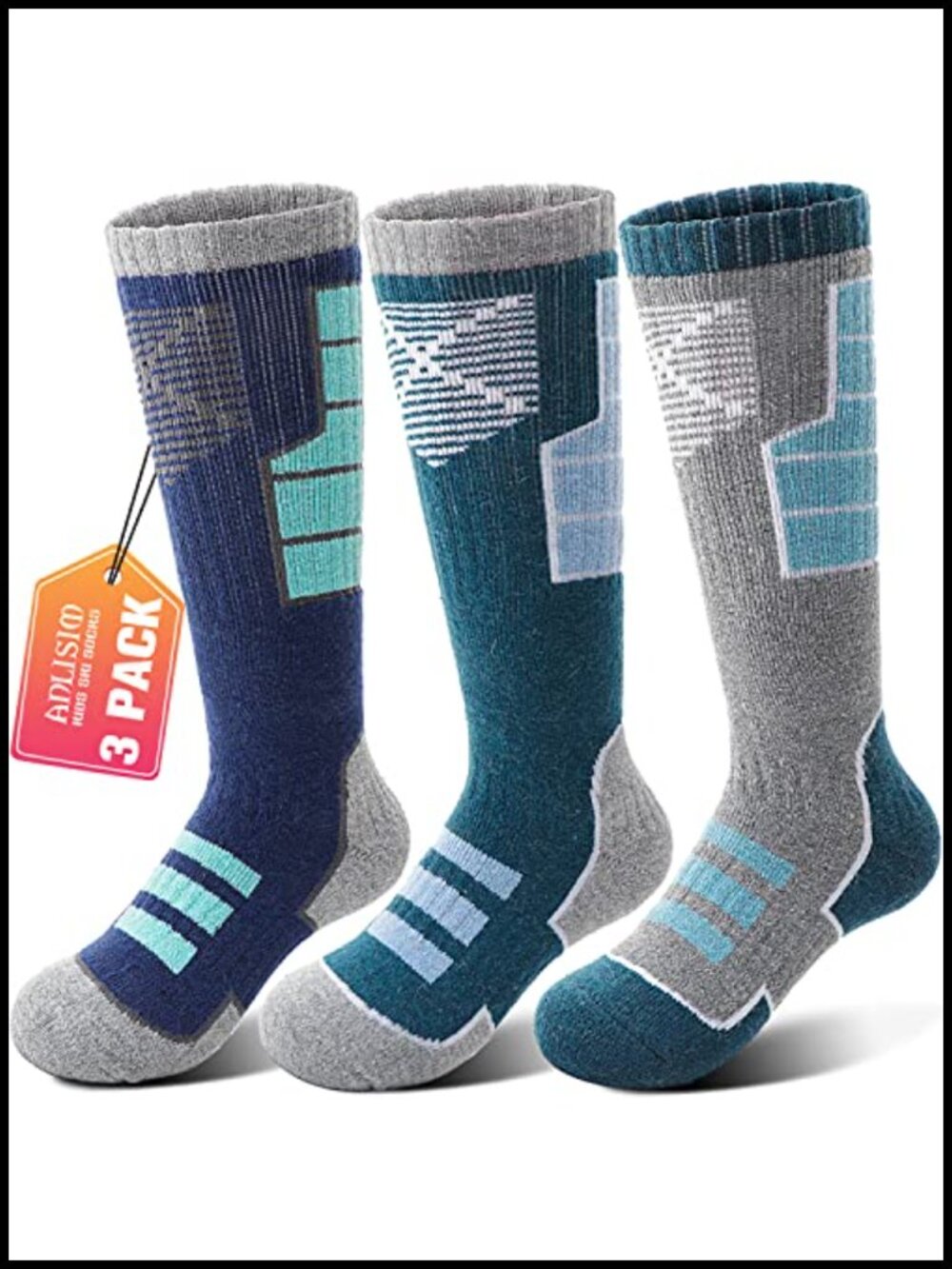 Kids Merino Wool Ski Socks 3 Pairs Thermal Winter Knee High Socks